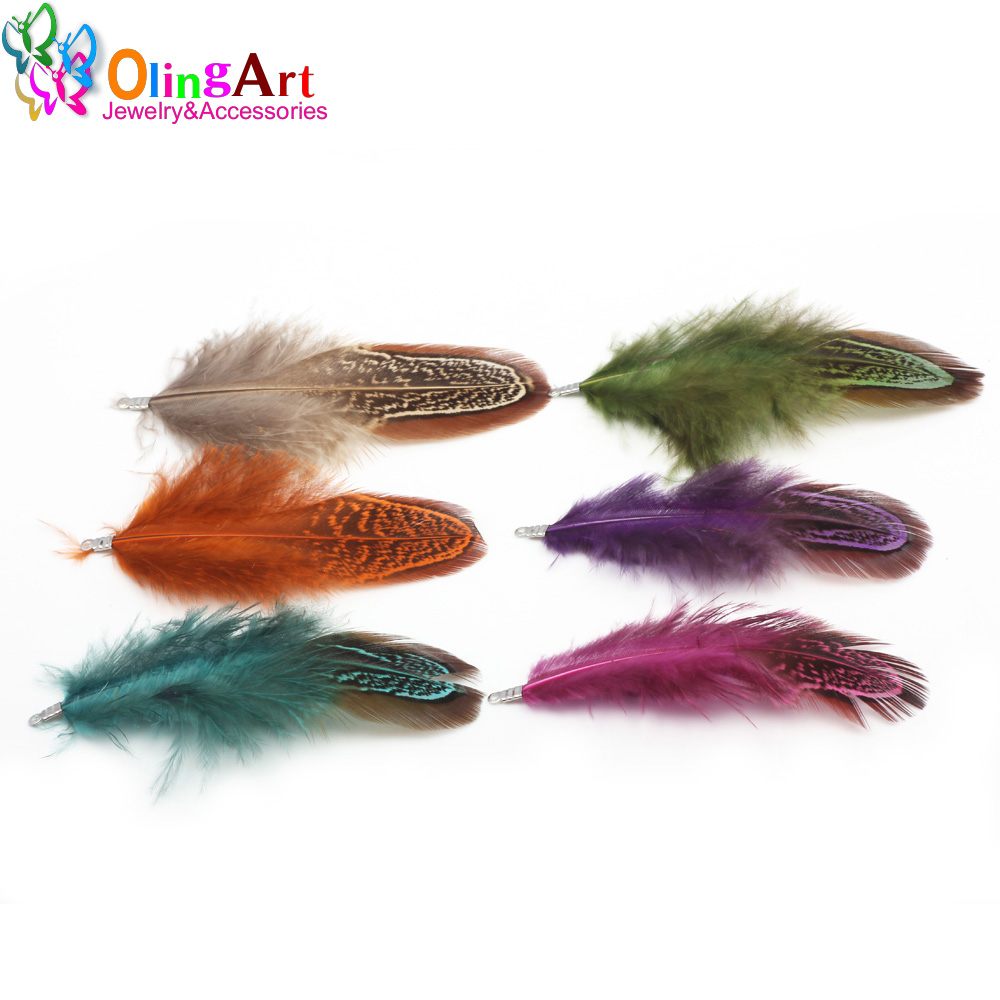 Women'S Fashion Earrings - OlingArt 다채로운 염색 천연 깃털 Tassel