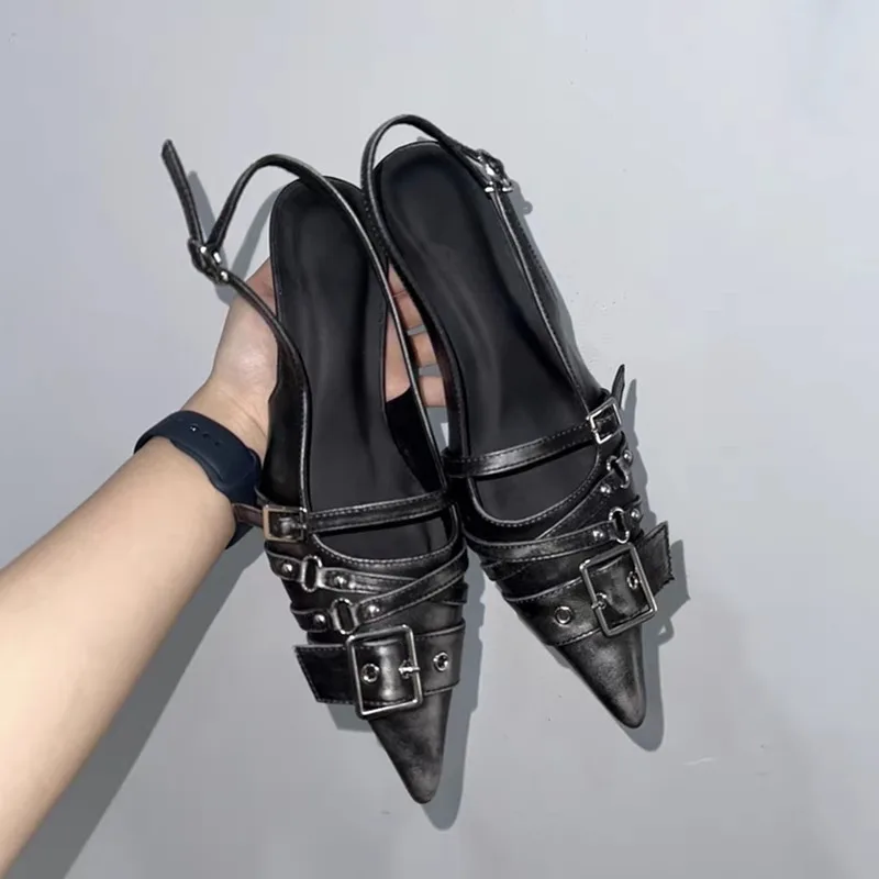 Women'S Fashion Q - 뾰족코 하이힐 여성용 벨트 버클 바오투