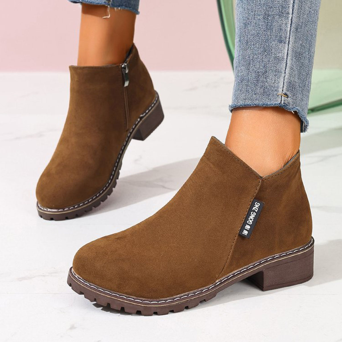 Women'S Fashion Riding Boots - 여성 가을 겨울 앵클 부츠 사이드