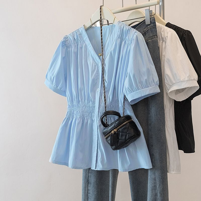 Puff Sleeve Blouse - 200파운드 플러스 사이즈 신축성 있는 허리밴드