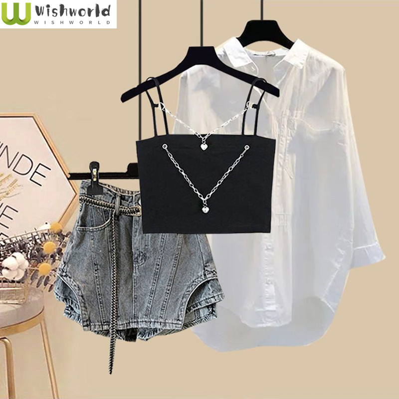 Women Fashion Jeans Top - 여성 2024 여름 세트, 한국 패션