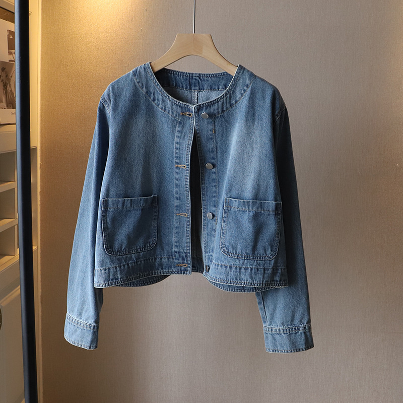 Women Fashion Jeans Top - 패션 O넥 데님 재킷 여성 숏