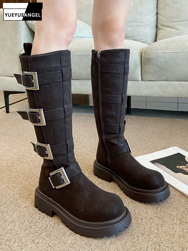Women'S Fashion Riding Boots - 패션 여성 멀티 버클 니하이 부츠