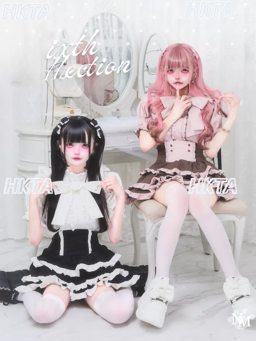 Puff Sleeve Blouse - 오리지널 일본식 귀여운 큰 나비넥타이 반팔