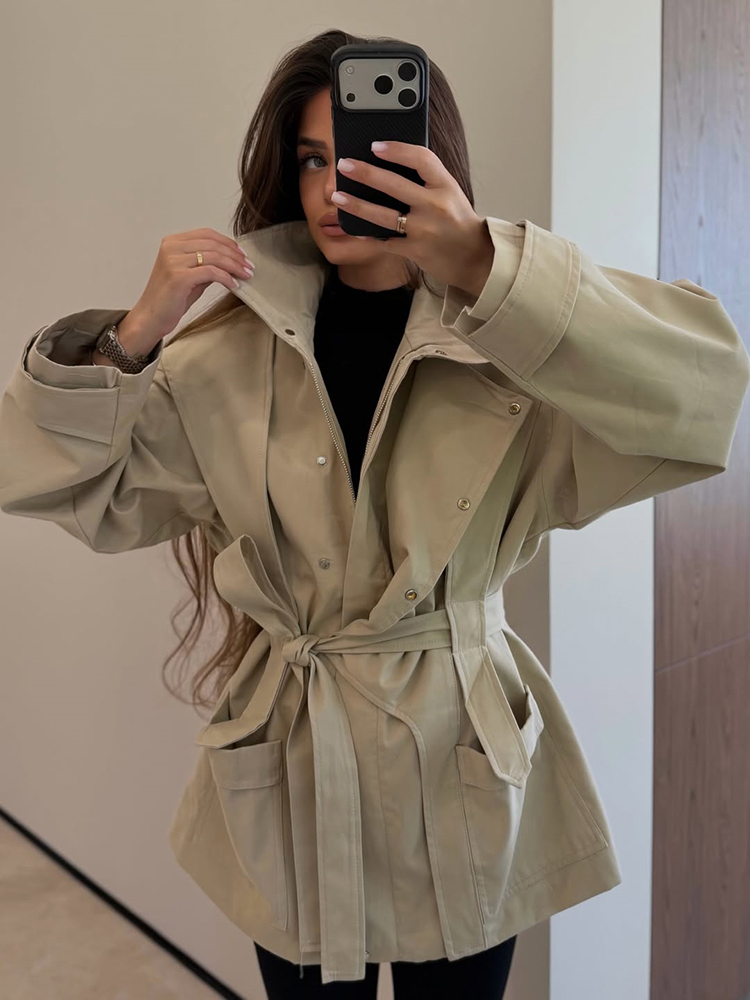 Women'S Fashion Utility Jacket - 여성용 숏 트렌치 코트 벨티드 스탠드