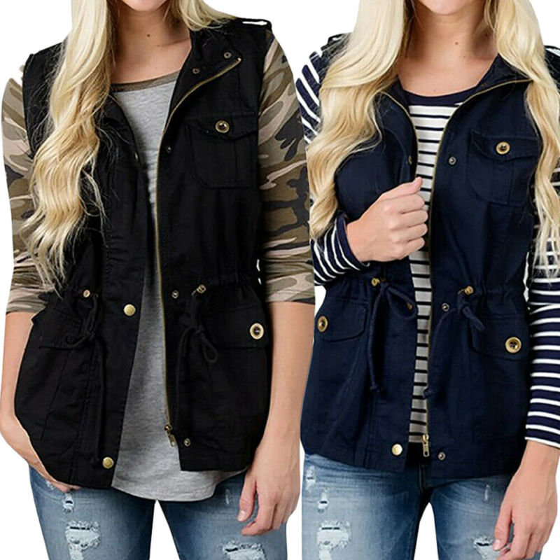 Women'S Fashion Utility Jacket - 여성용 패션 조끼, 올리브 카고 유틸리티