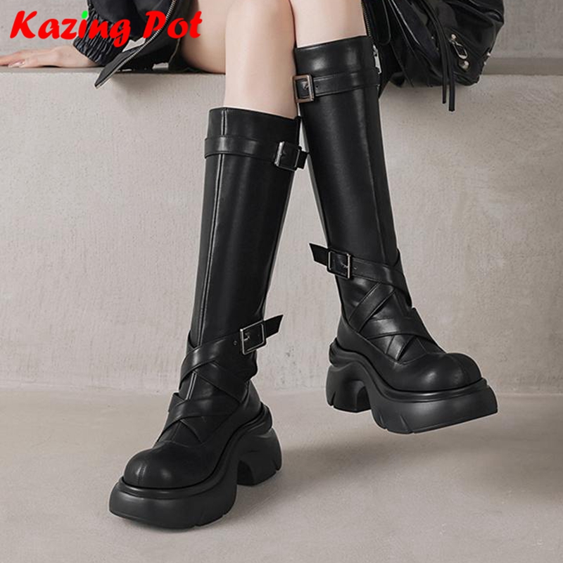Women'S Fashion Riding Boots - 크레이징 팟 카우 스플릿 스킨 라운드