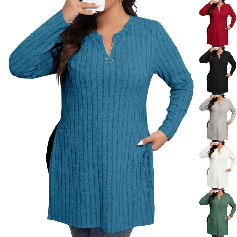 Women'S Fashion Quarter Zip - 77HE 쿼터 지퍼 풀오버 ​​여성 긴