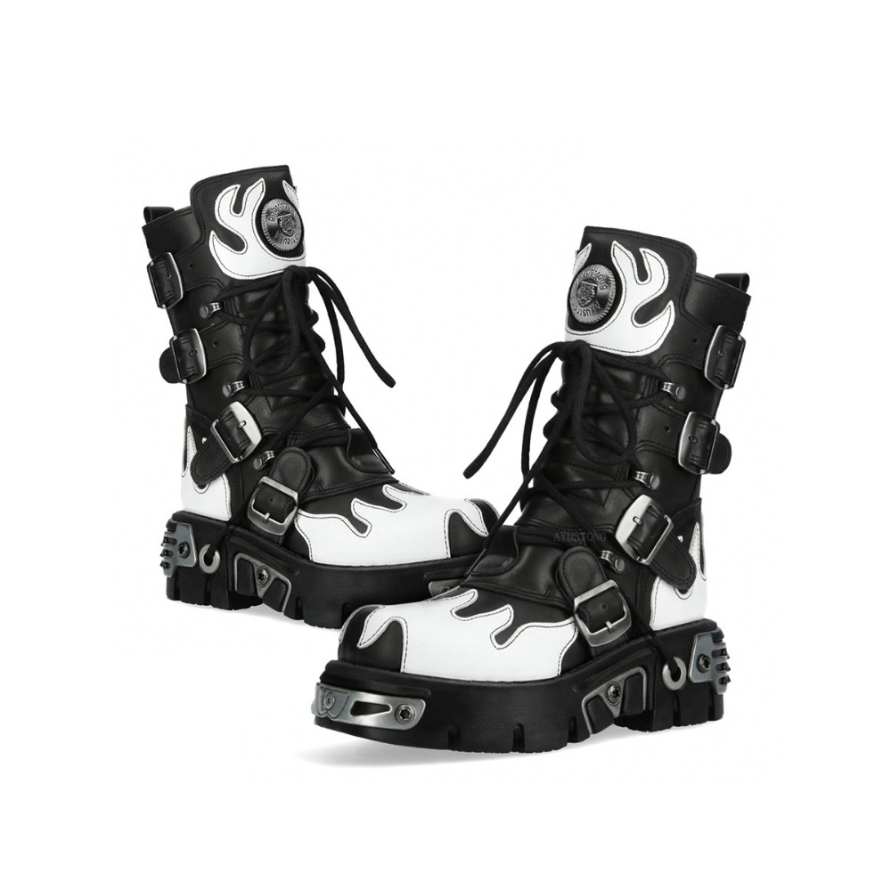 패션 신상 남성 플레임 메탈 고스 스컬 펑크 오토바이  - Women'S Fashion Riding Boots 리뷰 및 가격