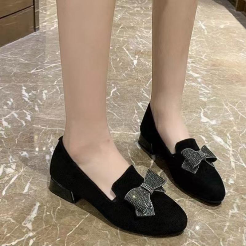2025 블랙 신상 여성용 리본 로우힐 슈즈 라운드 토 - Women'S Fashion For 2025 리뷰 및 가격