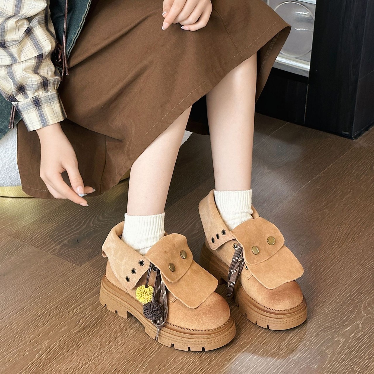 가을 인조 스웨이드 앵클 부츠 여성 레트로 굽 높은 플 - Women'S Fashion Riding Boots 리뷰 및 가격