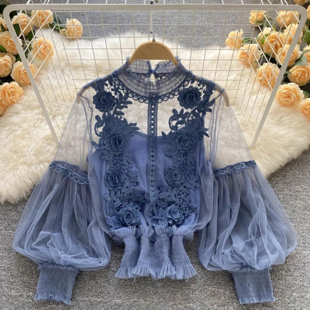 2 개/대 레이스 퍼프 긴 소매 블라우스 빈티지 패션  - Puff Sleeve Blouse 리뷰 및 가격
