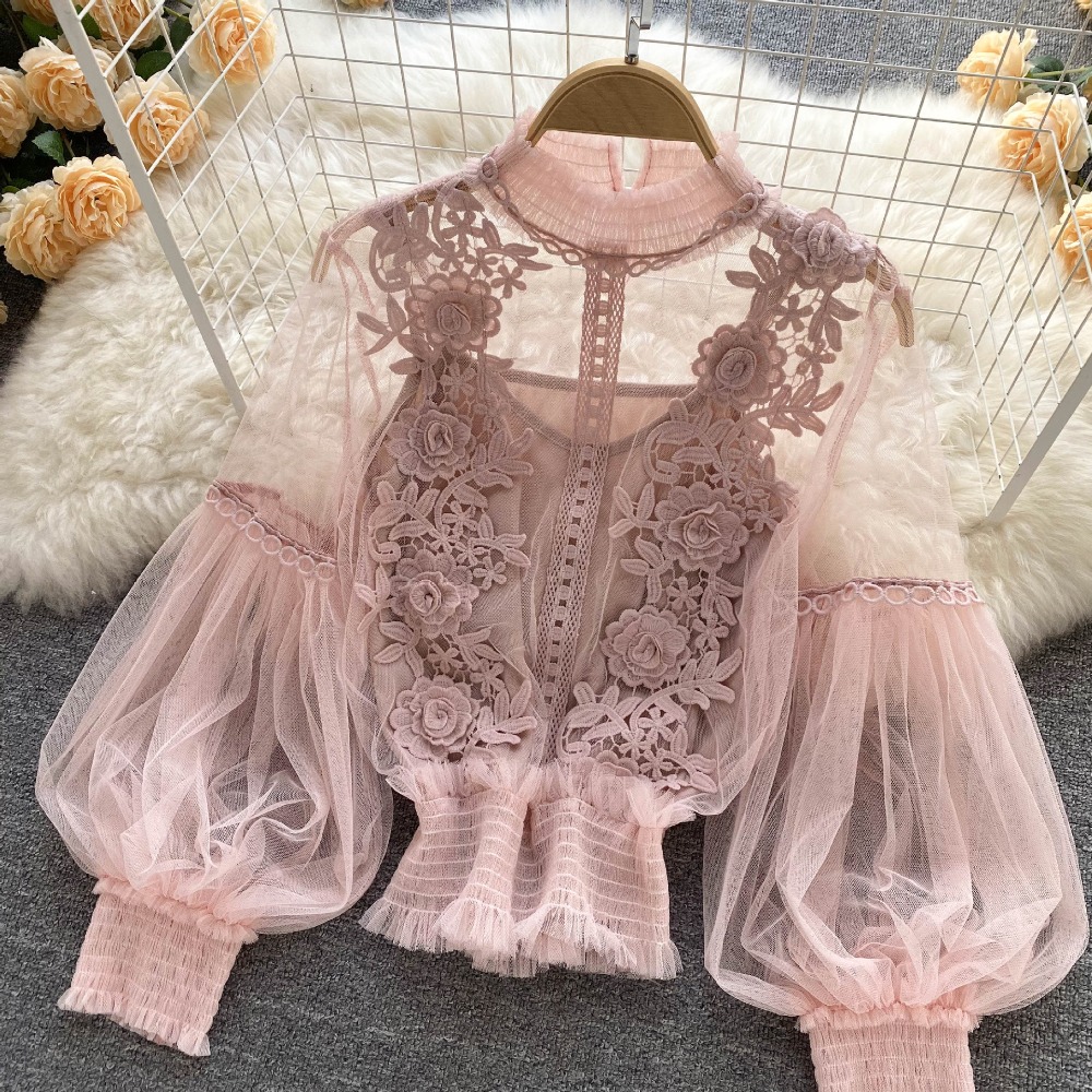 2 개/대 레이스 퍼프 긴 소매 블라우스 빈티지 패션  - Puff Sleeve Blouse 리뷰 및 가격
