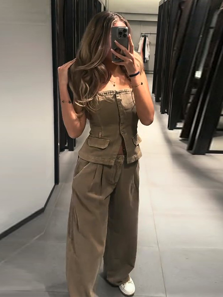 Y2K 여성용 가슴 랩 베스트 팬츠 슈트 2026 슬림 - Women Fashion Jeans Top 리뷰 및 가격