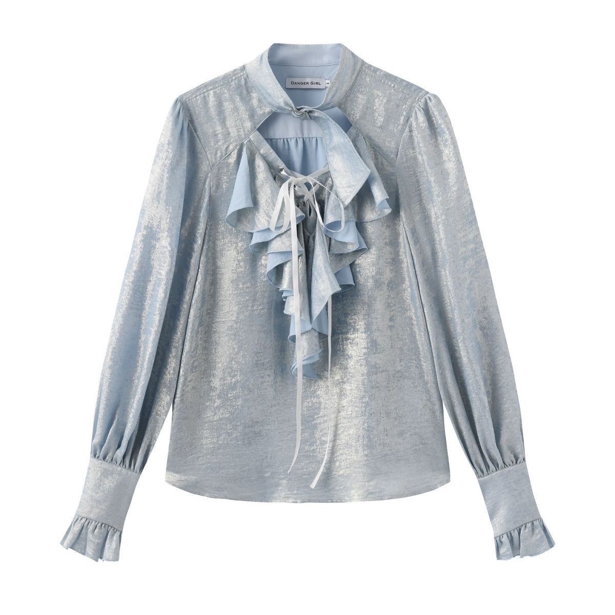 일본식 스위트 쿨 러플 트림 레이스업 퍼프 슬리브 셔츠 - Puff Sleeve Blouse 리뷰 및 가격