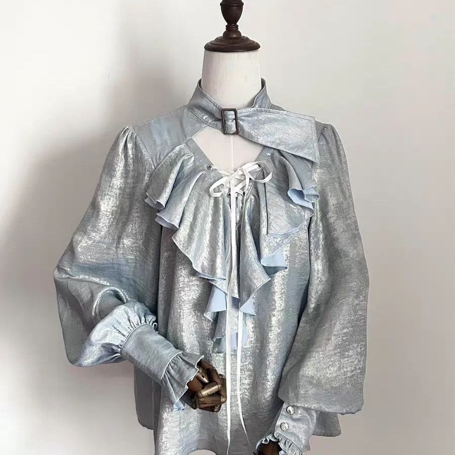 일본식 스위트 쿨 러플 트림 레이스업 퍼프 슬리브 셔츠 - Puff Sleeve Blouse 리뷰 및 가격