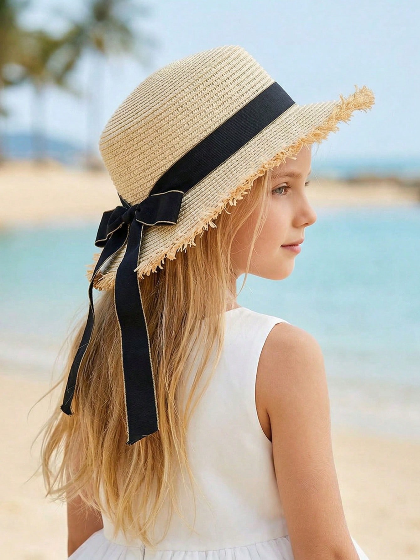 1Pc 3-8Y 여아용 커피색 브림 스트로 햇 플랫 탑 - Straw Hat Summer 리뷰 및 가격
