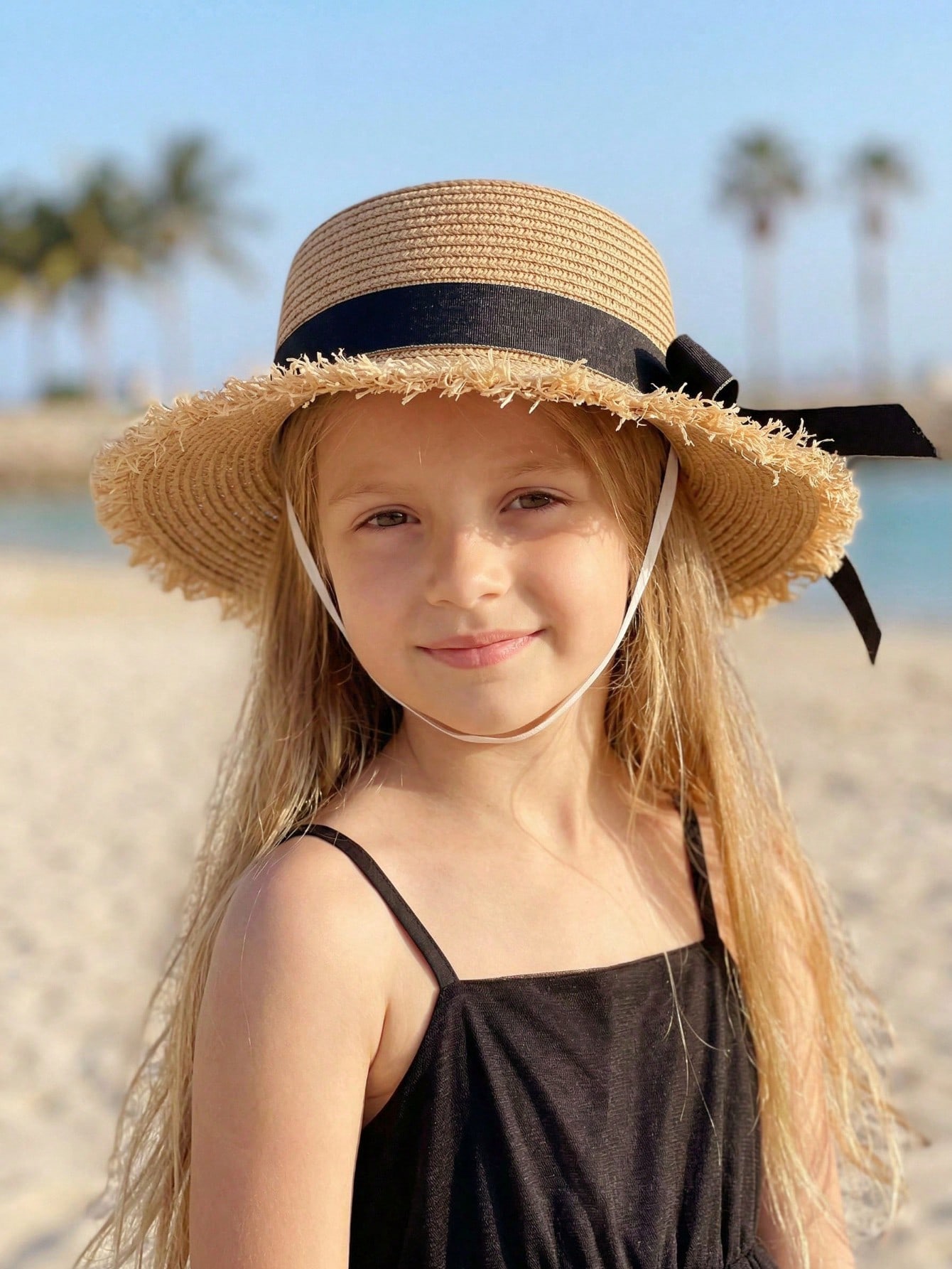 1Pc 3-8Y 여아용 커피색 브림 스트로 햇 플랫 탑 - Straw Hat Summer 리뷰 및 가격