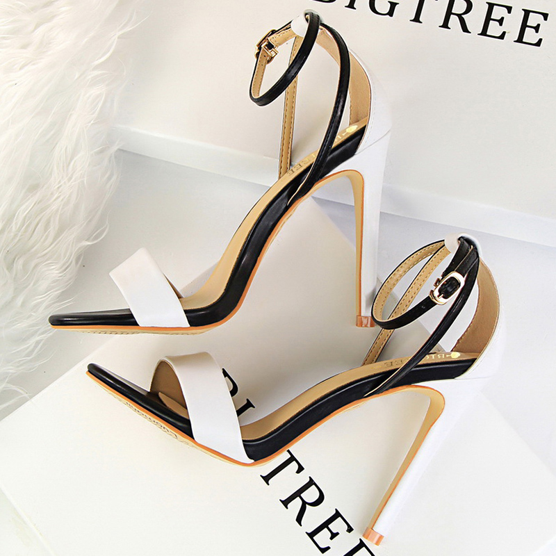 여성 블랙 화이트 간결한 가죽 11cm 하이힐 샌들 레 - Women'S Fashion Q 리뷰 및 가격