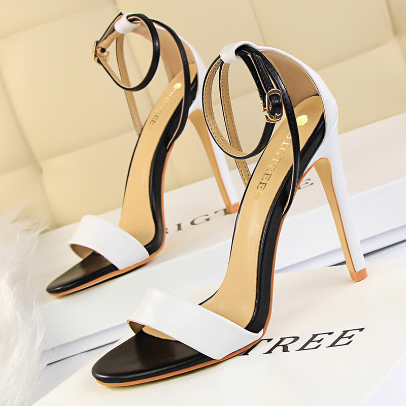 여성 블랙 화이트 간결한 가죽 11cm 하이힐 샌들 레 - Women'S Fashion Q 리뷰 및 가격