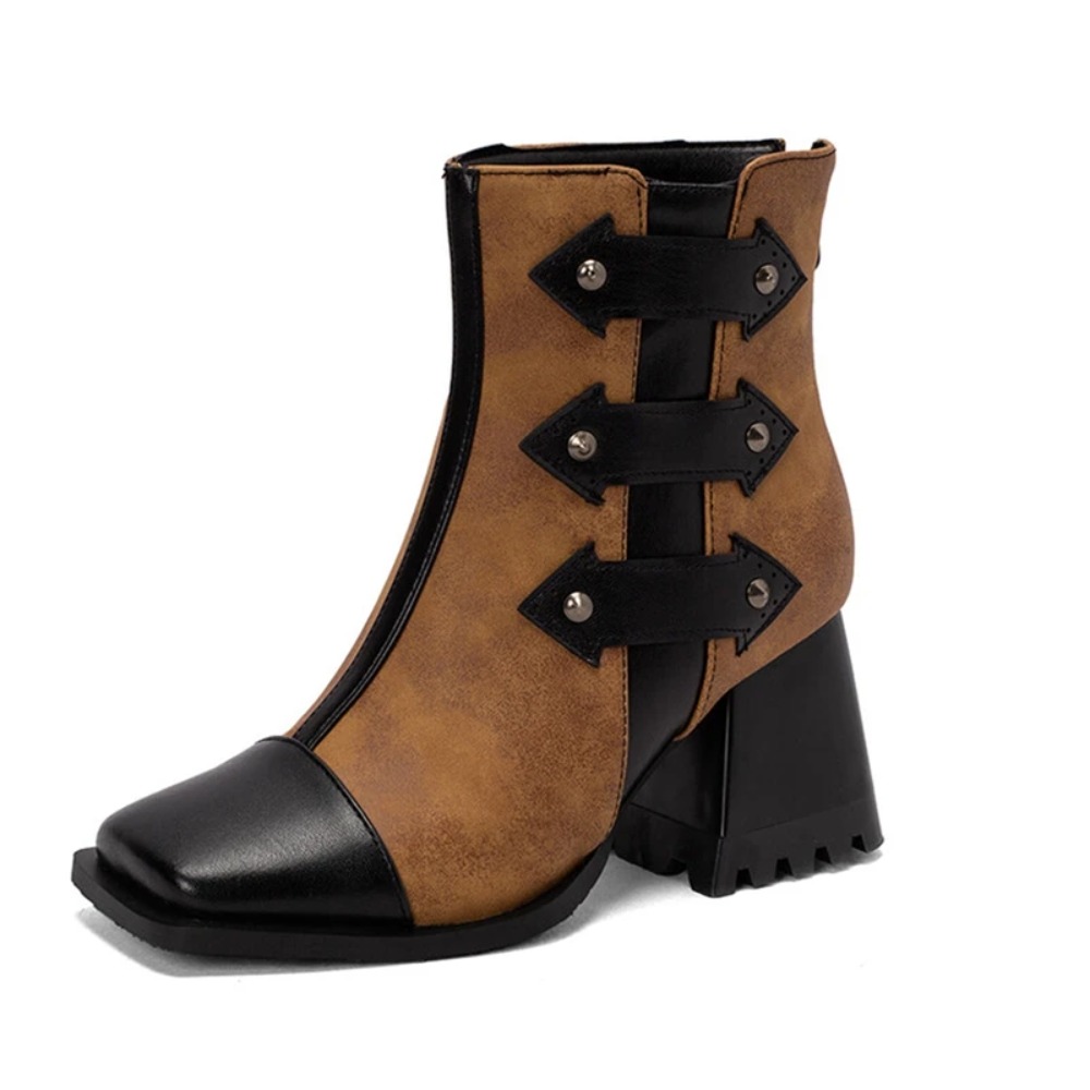 여성용 앵클 부츠 패션 스퀘어 토 두꺼운 굽 뒤지퍼 가 - Women'S Fashion Riding Boots 리뷰 및 가격
