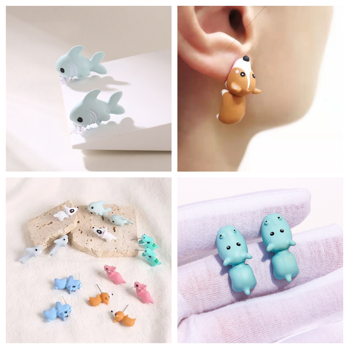 여성을위한 만화 동물 수지 귀걸이 귀여운 공룡 작은 개 - Women'S Fashion Earrings 리뷰 및 가격