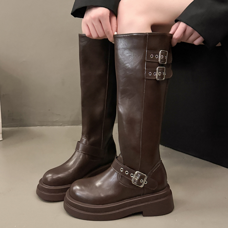 세련되고 다재다능한 7CM 두꺼운 굽의 여성용 하이탑  - Women'S Fashion Riding Boots 리뷰 및 가격