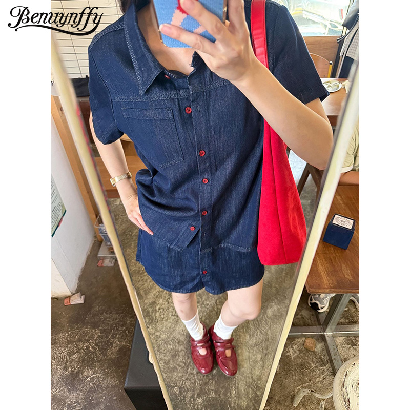 Benuynffy 레트로 반팔 데님 셔츠 여성 2026 - Women Fashion Jeans Top 리뷰 및 가격