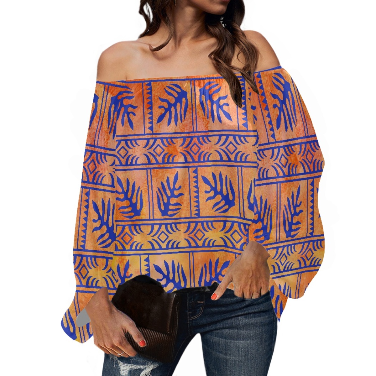 폴리네시아 부족 의상 사모아 타파 토난 프린트 롱 퍼프 - Puff Sleeve Blouse 리뷰 및 가격