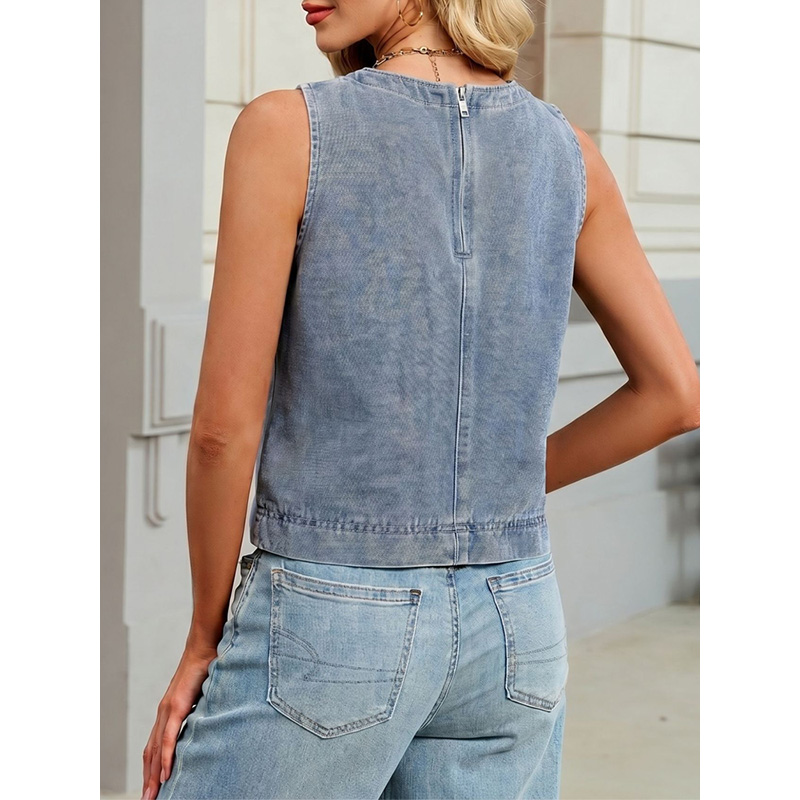 Benuynffy 캐주얼 라운드 넥 데님 조끼 여성 여 - Women Fashion Jeans Top 리뷰 및 가격