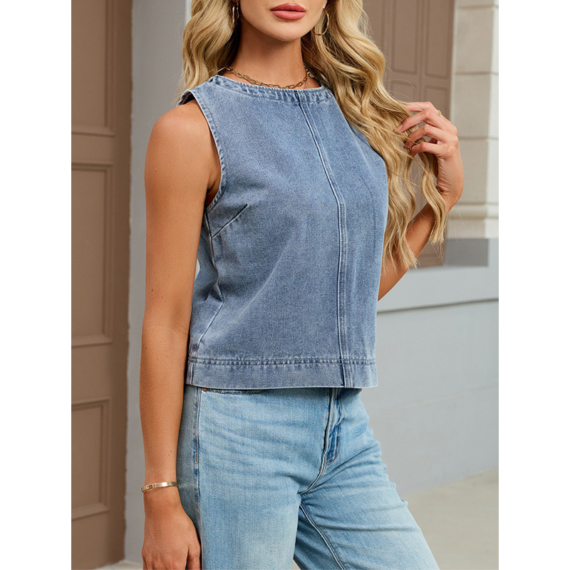 Benuynffy 캐주얼 라운드 넥 데님 조끼 여성 여 - Women Fashion Jeans Top 리뷰 및 가격