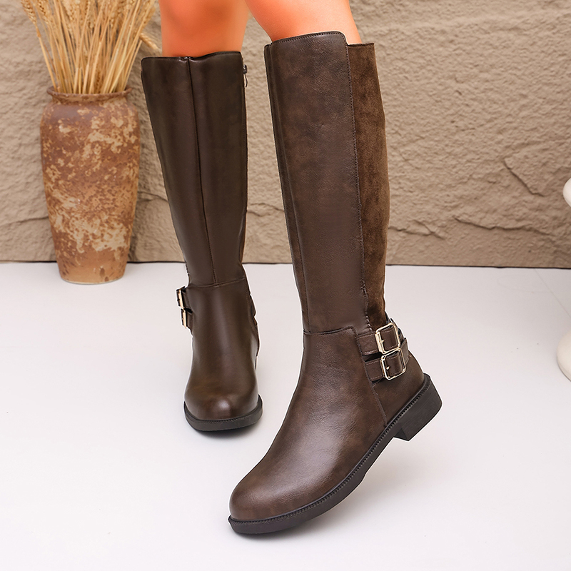 패션 버클 브라운 PU 가죽 라이딩 부츠 여성 플러스  - Women'S Fashion Riding Boots 리뷰 및 가격