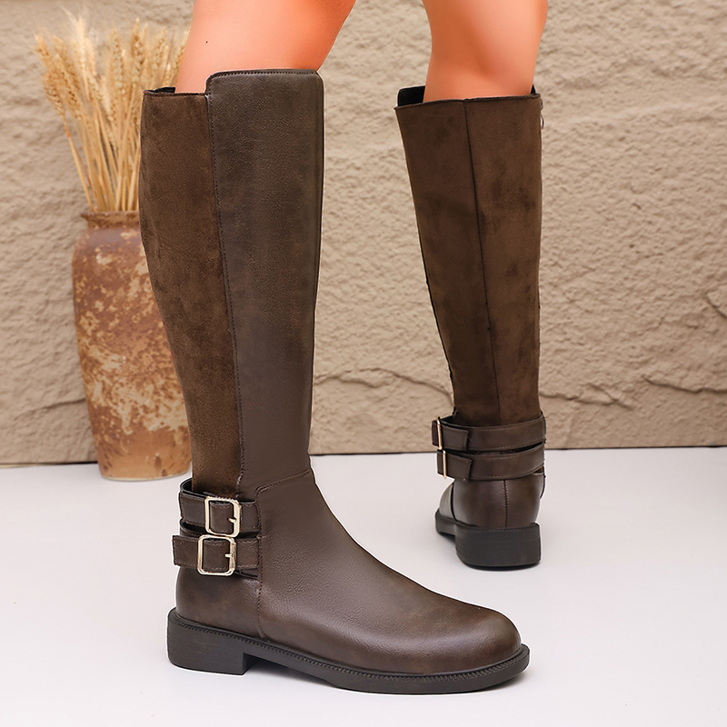 패션 버클 브라운 PU 가죽 라이딩 부츠 여성 플러스  - Women'S Fashion Riding Boots 리뷰 및 가격