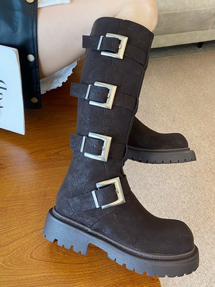 패션 여성 멀티 버클 니하이 부츠 두꺼운 플랫폼 하이탑 - Women'S Fashion Riding Boots 리뷰 및 가격