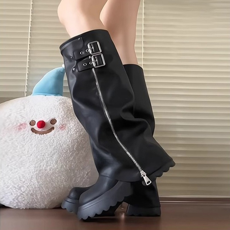 펑크 스타일 스플라이싱 굽높은 여성 니하이 부츠 패션  - Women'S Fashion Riding Boots 리뷰 및 가격