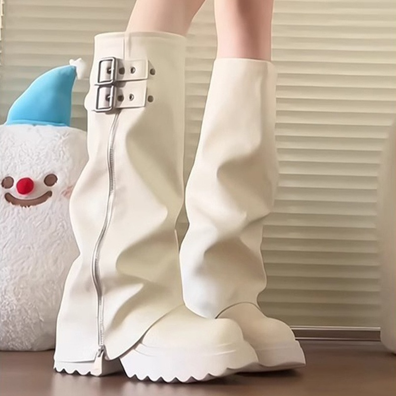 펑크 스타일 스플라이싱 굽높은 여성 니하이 부츠 패션  - Women'S Fashion Riding Boots 리뷰 및 가격