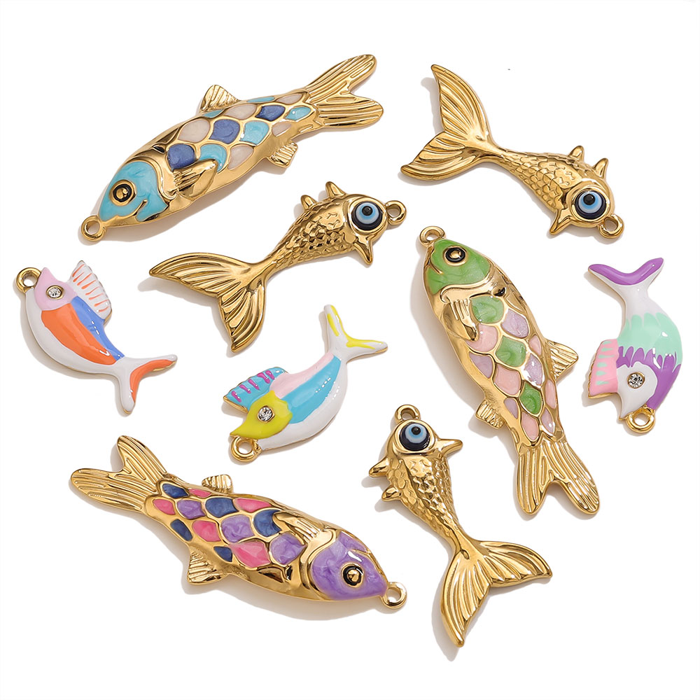 2-3pcs 스테인레스 스틸 귀여운 황금 에나멜 물고기 - Women'S Fashion Earrings 리뷰 및 가격