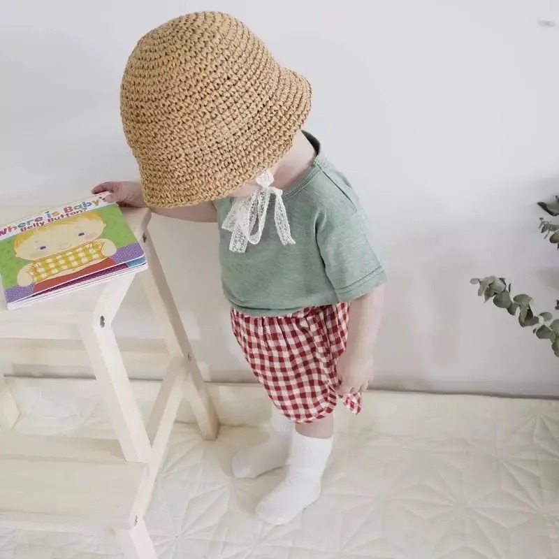 여름 한국 아기 소년 소녀 밀짚 모자 레이스 스트랩 크 - Straw Hat Summer 리뷰 및 가격