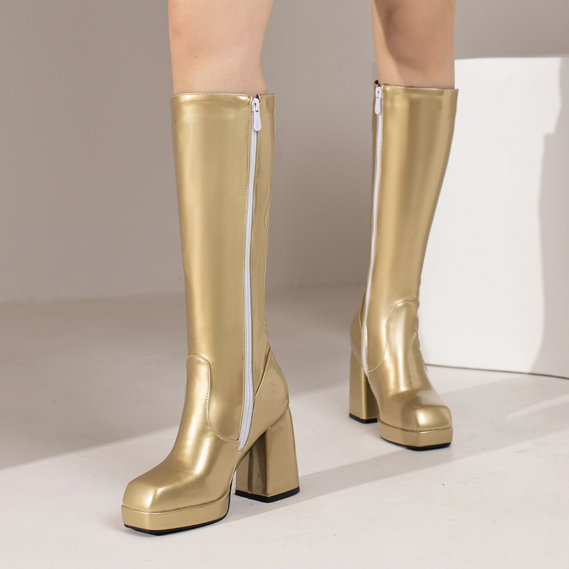 여성용 플랫폼 무릎 높이 부츠, 레드 특허 가죽 블록  - Women'S Fashion Riding Boots 리뷰 및 가격