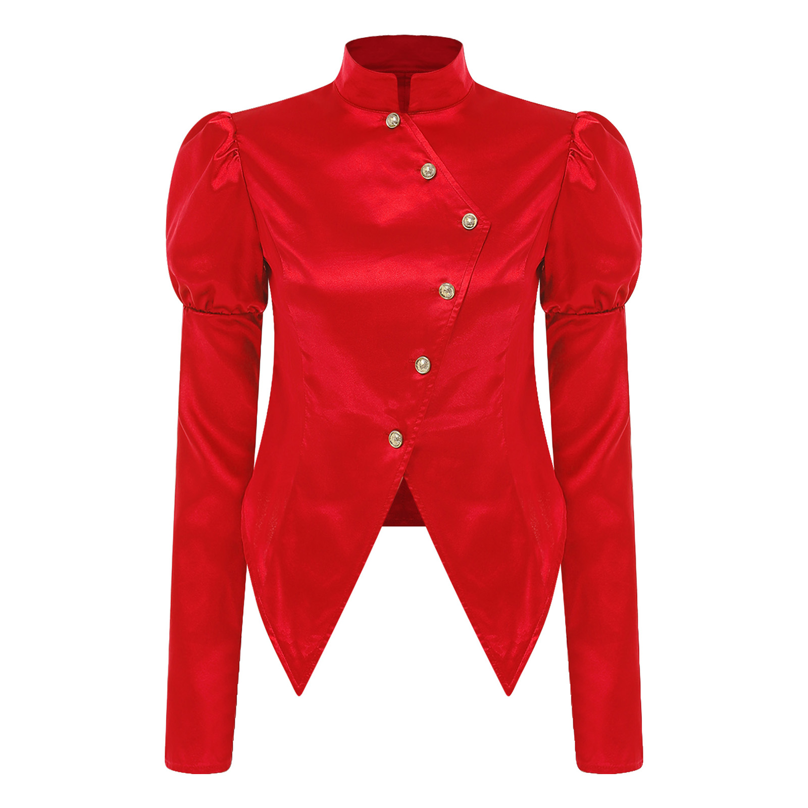 여성 빅토리아풍 탑 버튼 새틴 블레이저 스탠드 칼라 롱 - Puff Sleeve Blouse 리뷰 및 가격