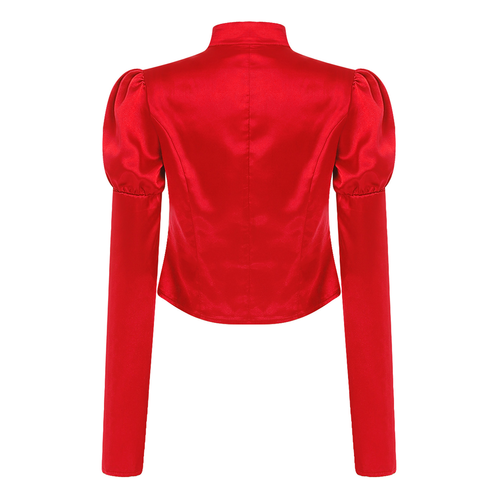 여성 빅토리아풍 탑 버튼 새틴 블레이저 스탠드 칼라 롱 - Puff Sleeve Blouse 리뷰 및 가격
