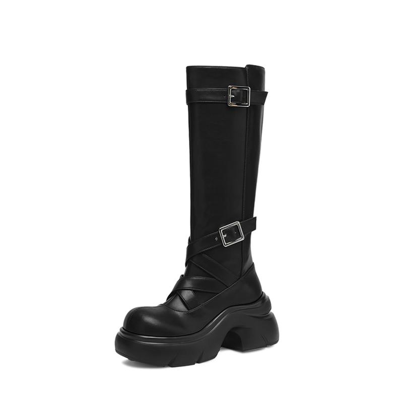 크레이징 팟 카우 스플릿 스킨 라운드 토 두꺼운 밑창  - Women'S Fashion Riding Boots 리뷰 및 가격