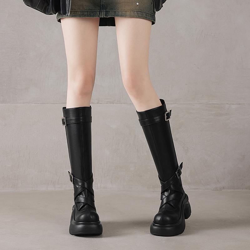 크레이징 팟 카우 스플릿 스킨 라운드 토 두꺼운 밑창  - Women'S Fashion Riding Boots 리뷰 및 가격