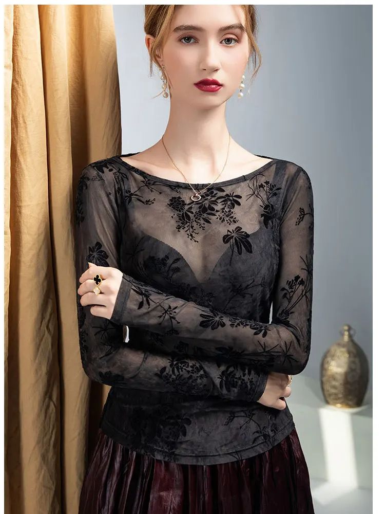 여성용 라운드넥 플록 프린트 탑, 2025 가을 신상  - Women'S Fashion Trends Fall 2025 리뷰 및 가격