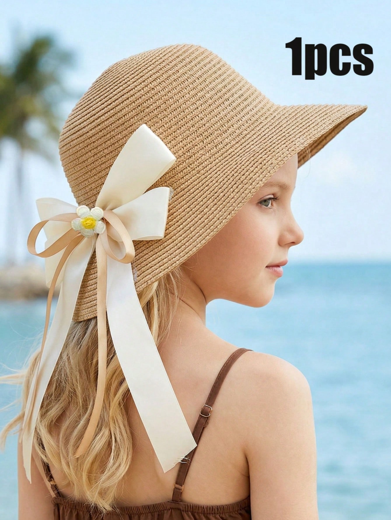 1Pc 3-8Y 여자아이용 커피색 리본 밀짚모자, 통기 - Straw Hat Summer 리뷰 및 가격